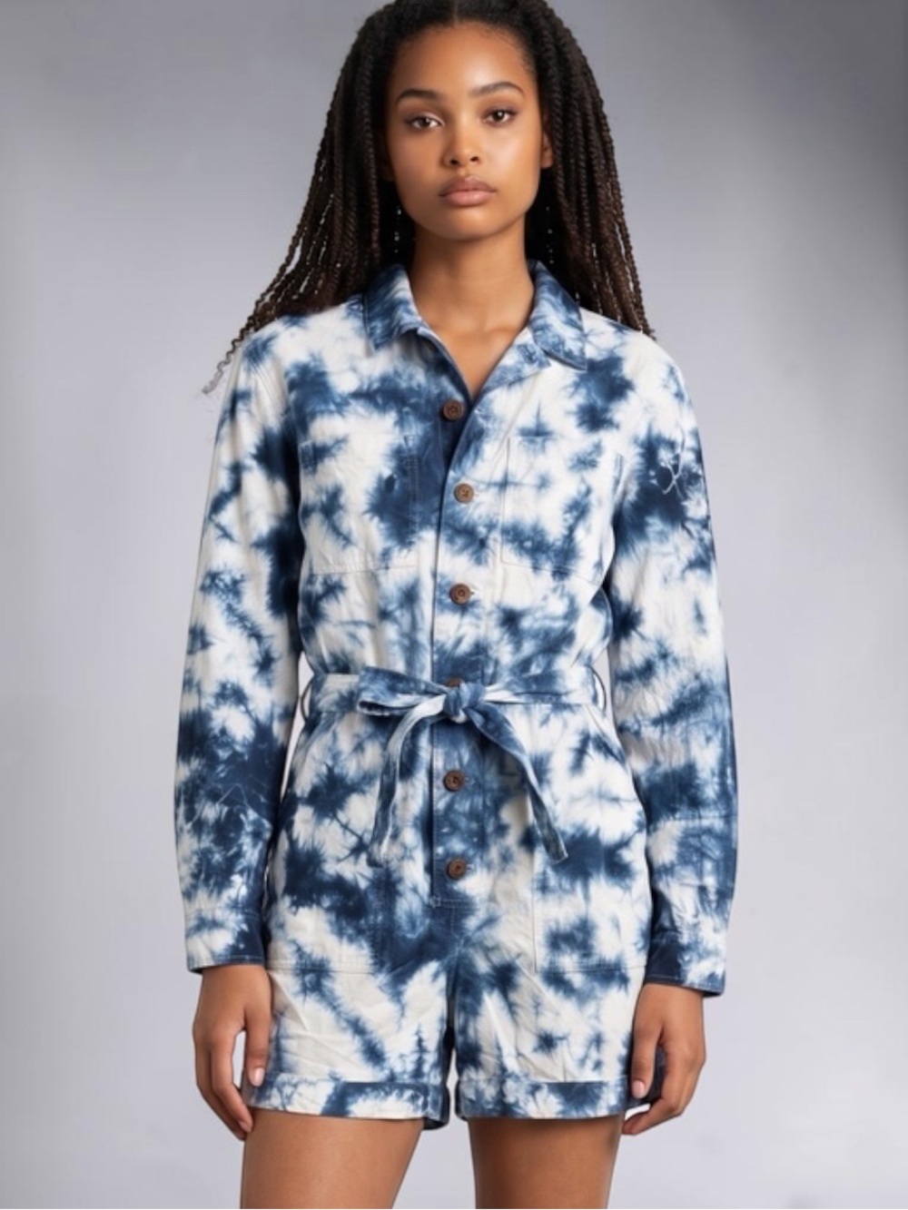 Gap NWT Linen Blend Fun Tie Dye Romper In Navy/White Women’s Size 10